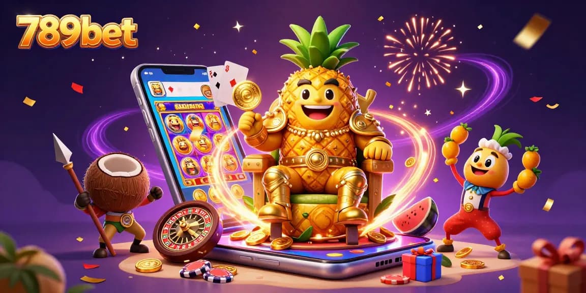 Experience the excitement of 789bet with a golden pineapple king, aqua-themed characters, and vibrant slot game elements.