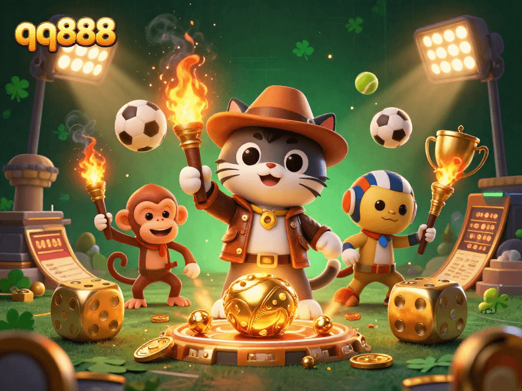 Engage with qq888's thrilling casino experience featuring a cat archaeologist unearthing golden treasures amid dynamic gambling elements.