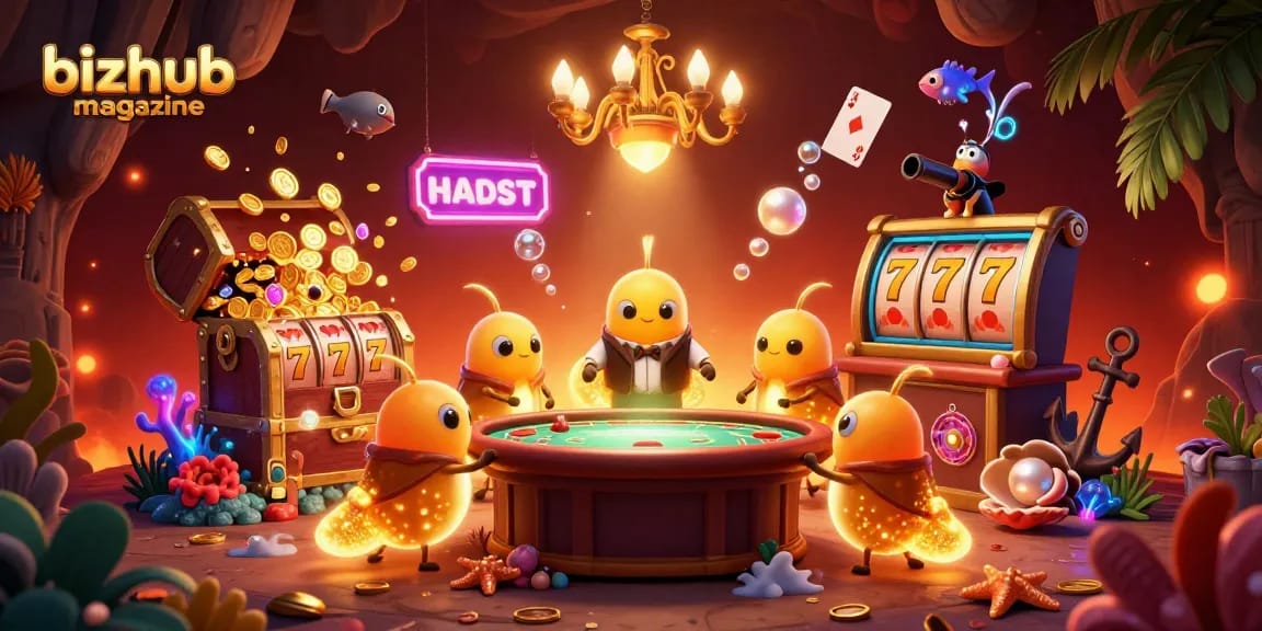 Play at bizhubmagazine's dynamic cave casino illuminated by glowworms and bat dealer.
