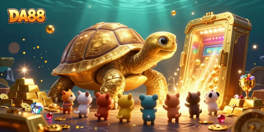 Experience thrilling gameplay at DA88 with a vibrant casino scene showcasing golden treasures and cheerful players.