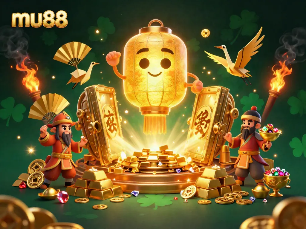 Engage in exhilarating games at mu88, featuring vibrant golden lantern spirit and treasures.