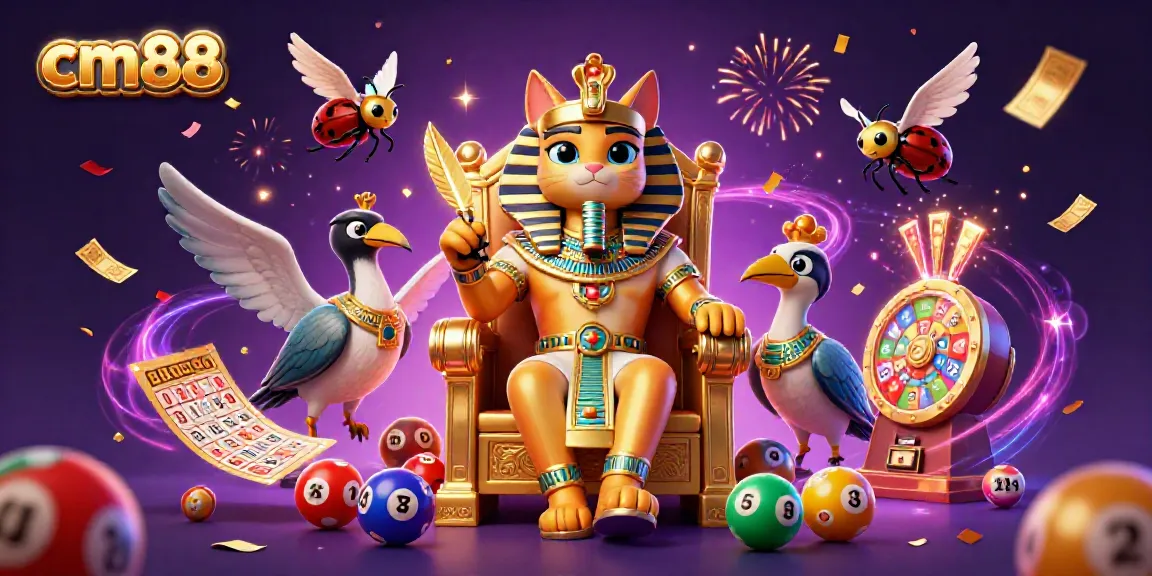 Experience thrilling gaming at cm88 with a vibrant 3D illustration showcasing dynamic lottery elements.