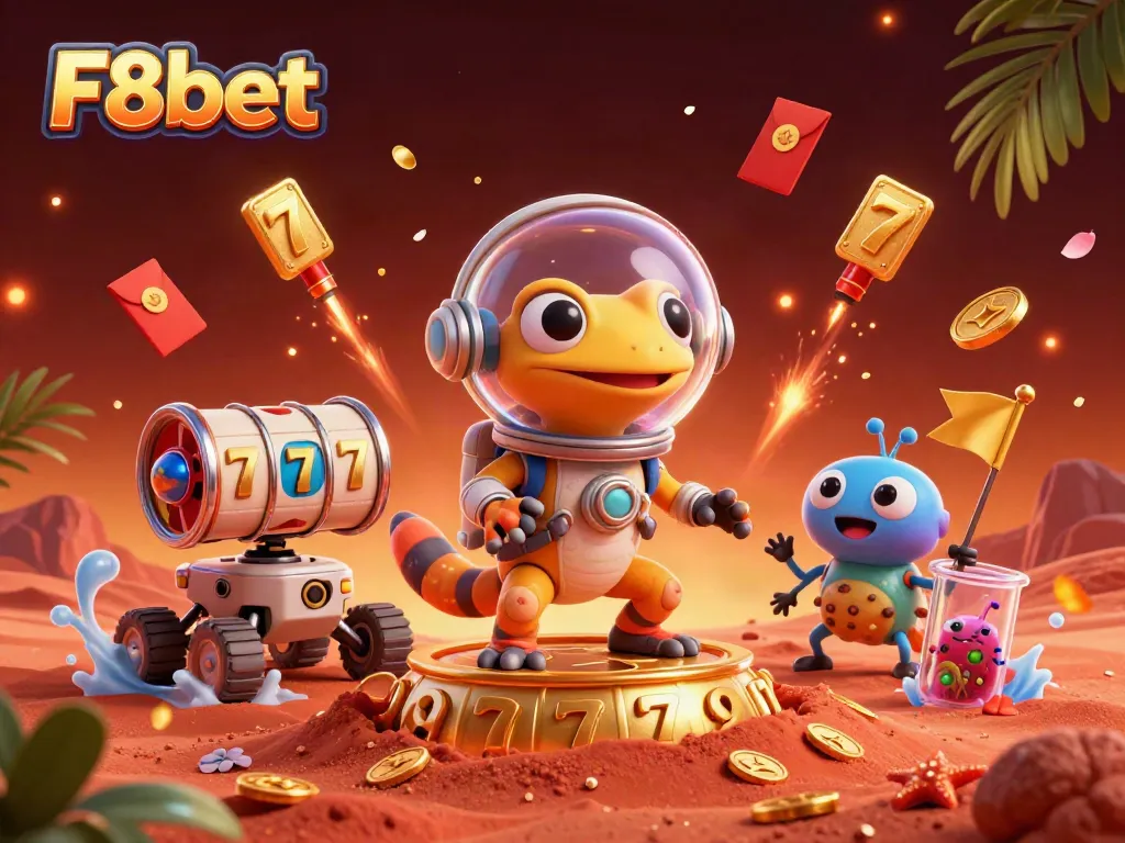 Experience thrilling gaming action with F8bet in an imaginative Martian casino setting.