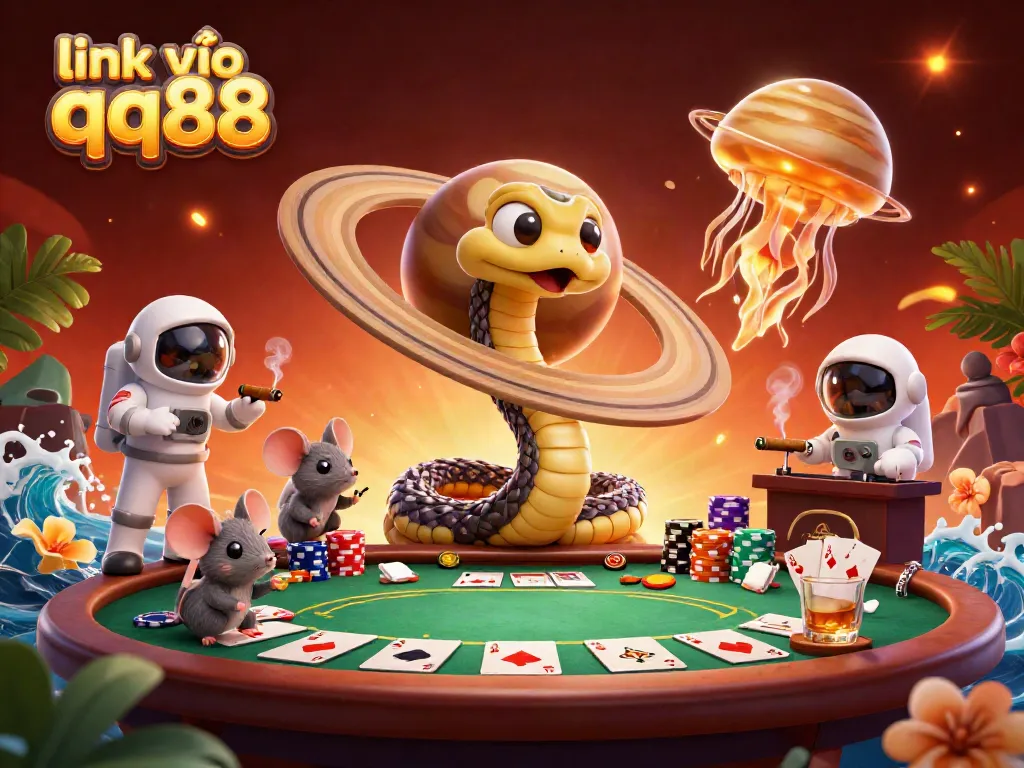 Engage with the dynamic atmosphere of "link vào qq88" as cartoon characters bet on a galactic roulette.