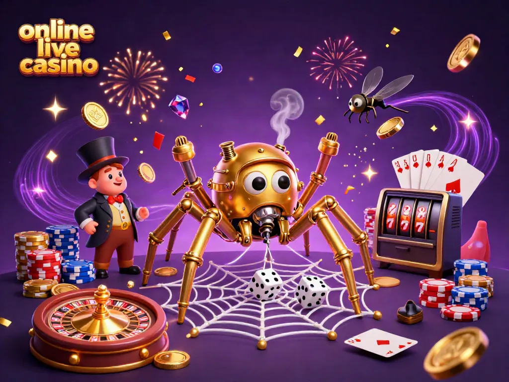 Experience the excitement of an online live casino with a dynamic 3D illustration showcasing vivid game elements.