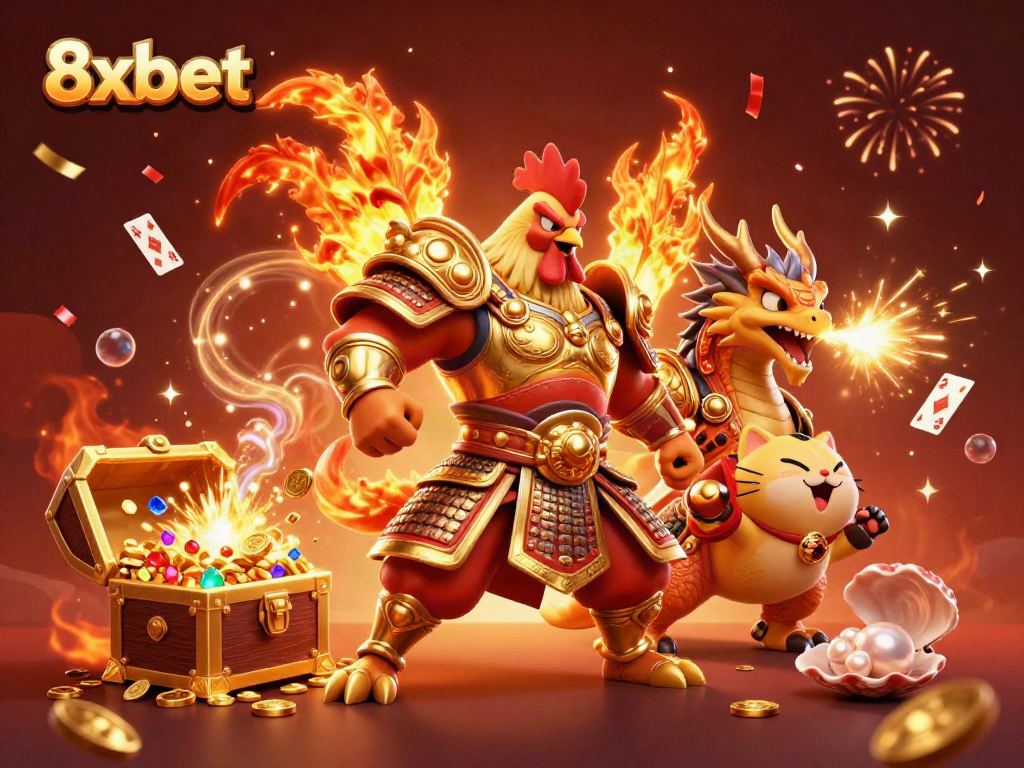 Experience thrilling moments at 8xbet with a dynamic casino-themed illustration featuring vibrant characters.