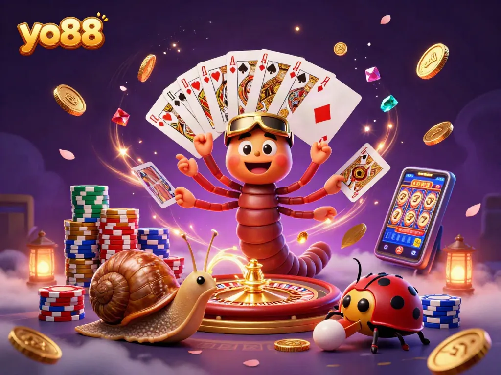 Experience lively gaming action with yo88 at this vibrant casino illustration featuring interactive characters.
