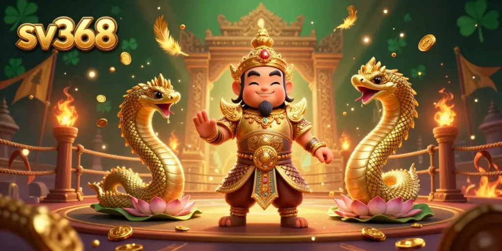 Engage with sv368's thrilling online gambling scene featuring a friendly yaksha guardian and dynamic elements.