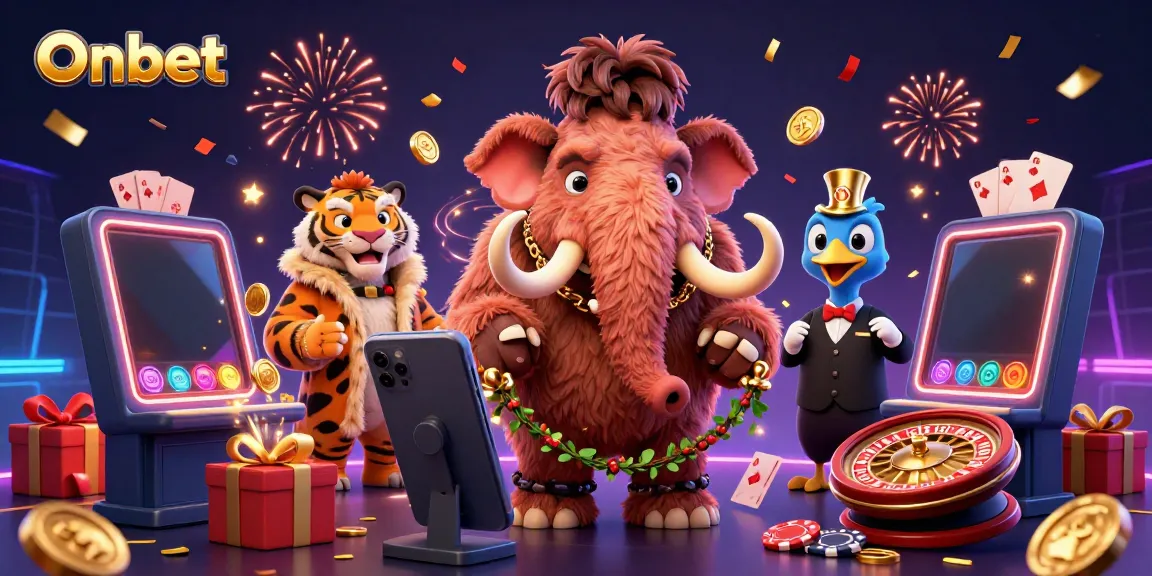 Onbet delivers thrilling casino excitement with vibrant characters and dynamic game elements in a festive atmosphere.