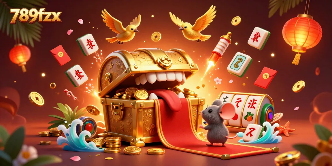 Engage in the adventure of 789fzx as mice are lured by a golden treasure chest in a vibrant casino scene.