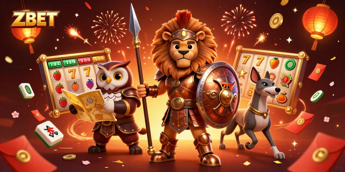 Z BET offers thrilling casino action with a Spartan lion, tactical owl, and swift greyhound in a vibrant gaming atmosphere.