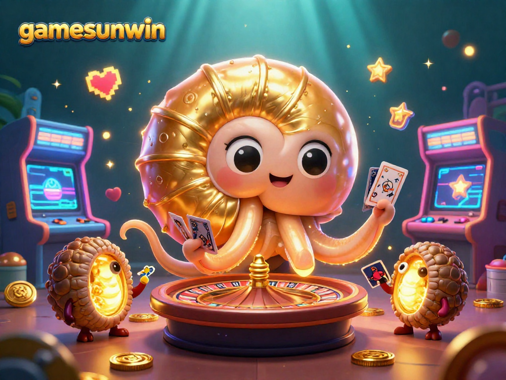 Experience thrilling wins at gamesunwin with our dynamic casino gaming scene featuring a giant nautilus and vibrant arcade machines.