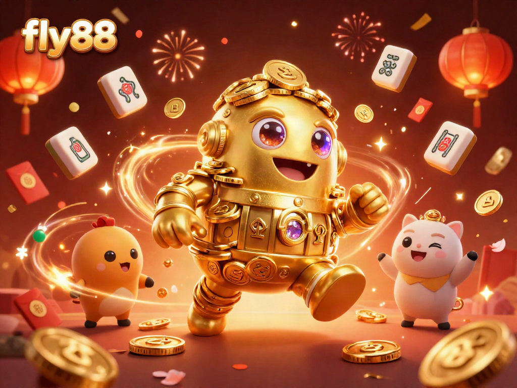 Engage in thrilling games at fly88 with vibrant visuals of casino elements and characters.