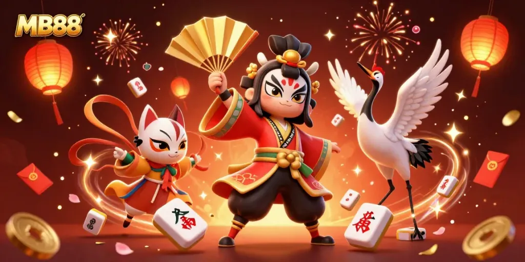 Join the excitement with MB88 in this vibrant, dynamic casino scene full of magical elements.