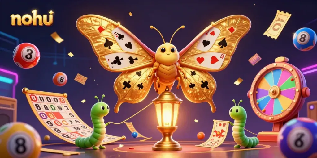 Nohu calls players with vibrant casino games and colorful lottery elements in a stunning 3D illustration.