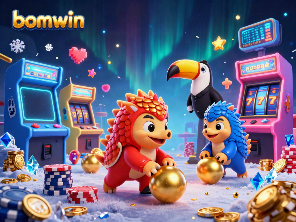 Experience the thrill of bomwin as rival pangolins compete in a vibrant casino-themed scene.