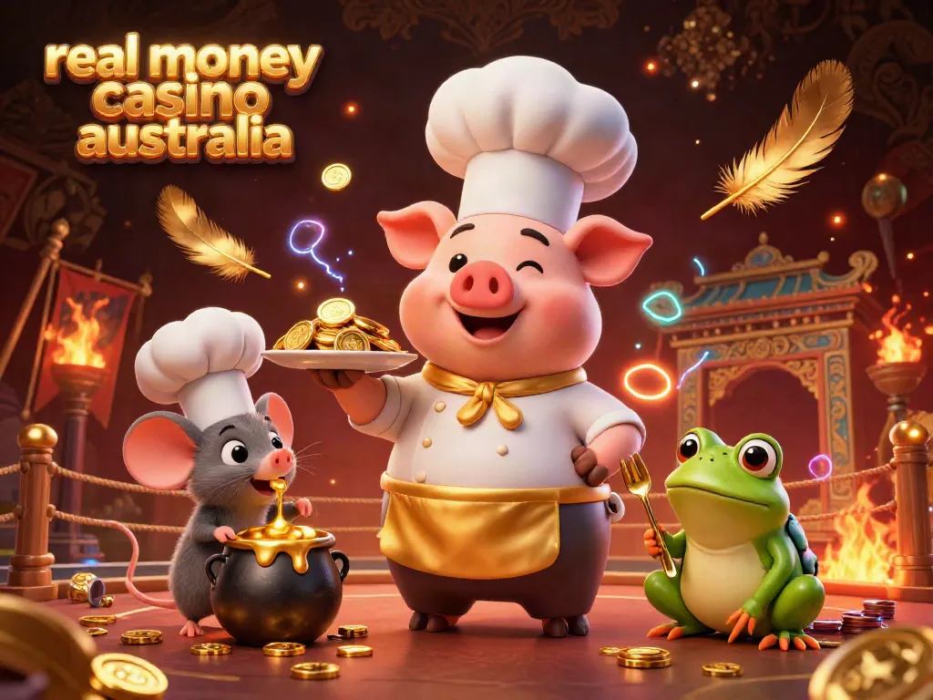 Experience thrilling gameplay at a real money casino Australia in a vibrant 3D scene with golden coins.