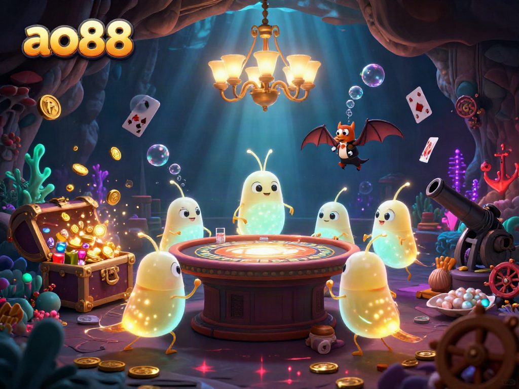 Celebrate your wins at ao88 with this vibrant illustration of a glowworm casino scene.