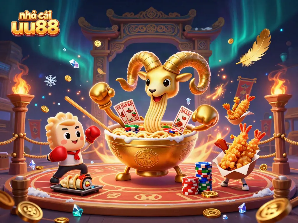 Engage with nhà cái uu88 in a vibrant 3D casino scene featuring unique characters and game elements.