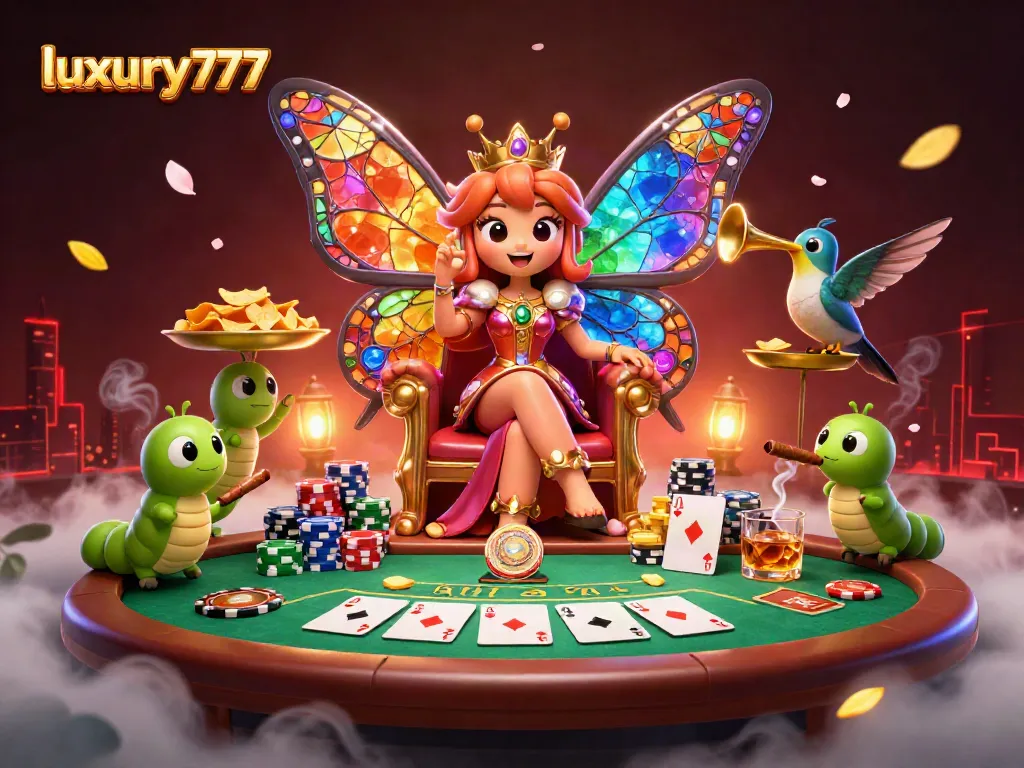 Experience luxury777's thrilling gameplay with vibrant scenes of poker and enchanting characters.