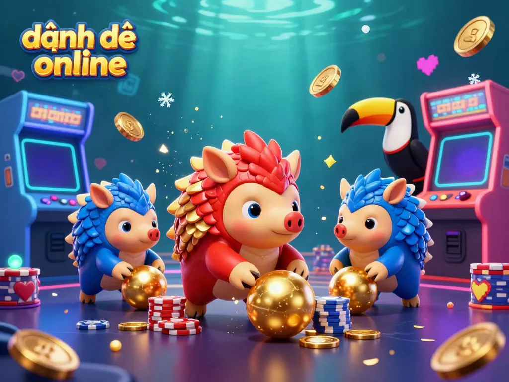 Engaging 3D illustration depicting pangolins competing in a vibrant casino setting, celebrating đánh đề online.