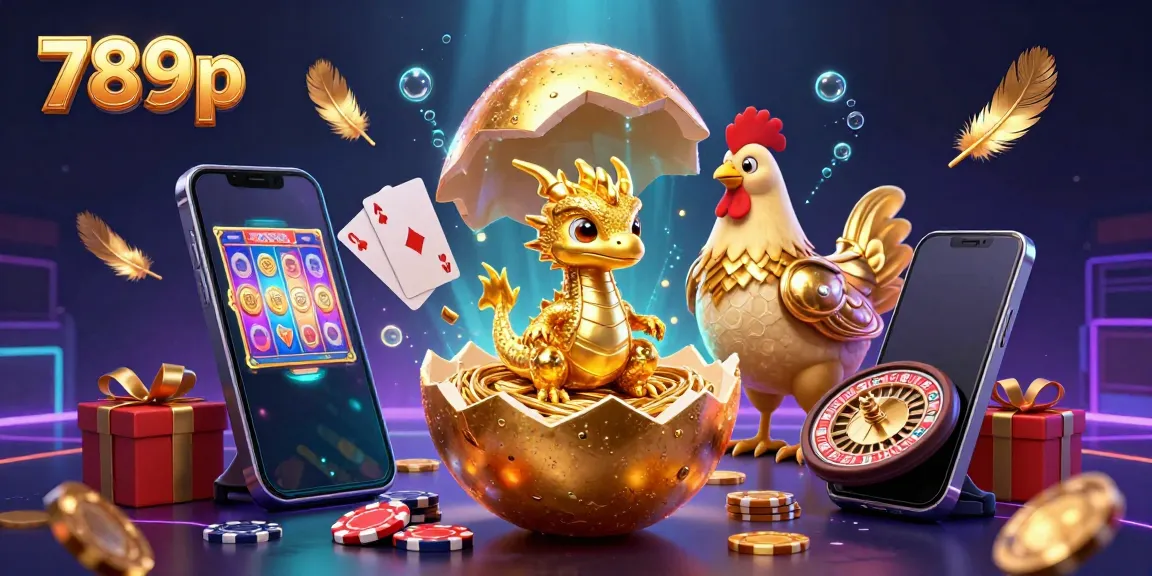 Experience 789p's exciting gambling atmosphere with a dragon emerging from a golden egg amid casino elements.